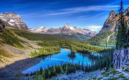 Beautiful Nature of Forces - blu, river, trees, mountain, sky