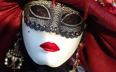 Venice Carnival - white, mask, girl, carnival, red, venice, black