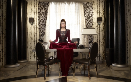 Lana Parrilla as Evil Queen - tv series, dress, girl, Lana Parrilla, actress, Regina Mills, fantasy, red, woman, evil queen, once upon a time