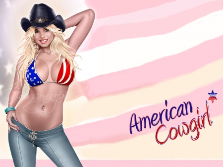 America Loving Cowgirl - fun, female, America, hats, fashion, models, cowgirls, style, famous, westerns