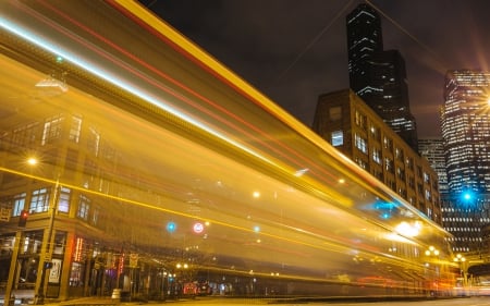 city street at night lights in long exposure - long exposure, streets, lights, skyscrapers, city, night