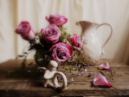 Still Life - flowers, roses, nature, rose, with love, petals, still life