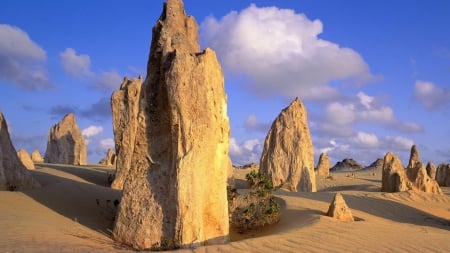 limestone pinnacles in australian desert - limestone, sky, clouds, desert, pinnacles