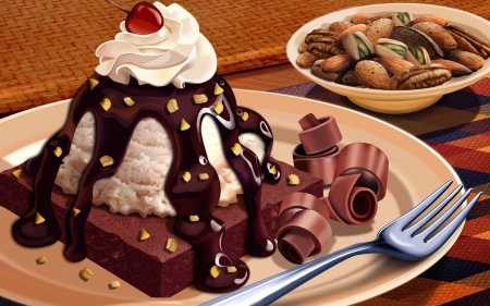 Dessert Anyone? - ice cream, nuts, dessert, chocolate