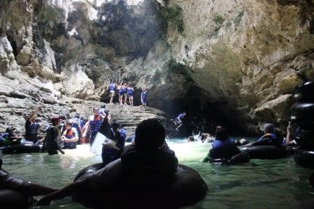 Pindul Cave Tubing in Yogyakarta Indonesia - There a lot stalagtit and stalagmit in this cave, Pindul Cave tubing have long 2 KM, Pindul cave tubing with clean water, Pindul Cave Tubing located in Yogyakarta Indonesia