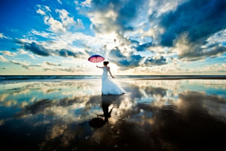 I own the sky - open sky, bride, umbrella, nature, scenery, heaven and earth