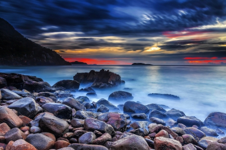 Sunset - clouds, sunset, nature, splendor, sea, ocean, sky, ocean view