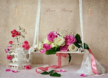 Still Life - roses, pink roses, with love, love, petals, still life, flowers, nature, rose