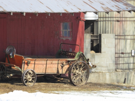 Sturdy Old Farm Equipment - architecture, silo, nature, machinery, shed, country, farm, tractor, wheel