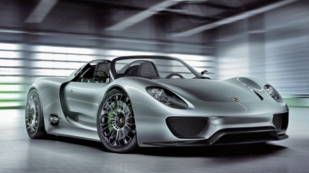 porsche 918 spyder hdr - car, silver, hdr, roadster, garage