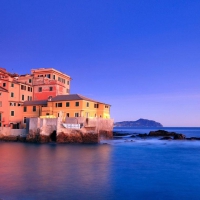 christmas lights at a seaside italian village