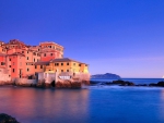 christmas lights at a seaside italian village