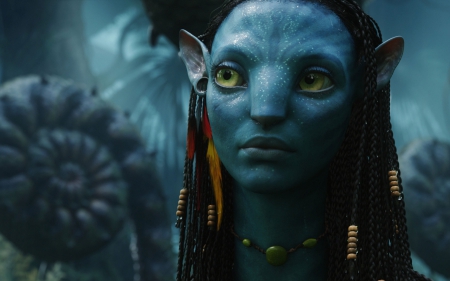 Neytiri - zoe saldana, girl, neytiri, blue, creature, avatar, fantasy, james cameron, movie, yellow eyes, woman