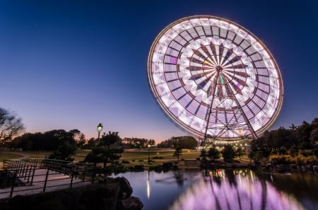 Ferris Wheel - japan, ferris, night, tokyo, park, japanese, pond, asia