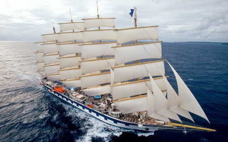 sail ship under full sail - masts, ship, sailing, sea, sail