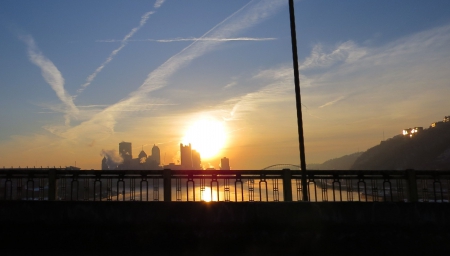 Sunset Over The Three Rivers - sky, pittsburgh, river, city, sunset, nature, sun, sunrise