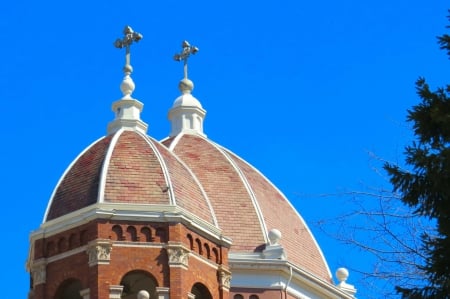 Always Look Up For Answers - cross, church, God, architecture, sky, building, Jesus, religious