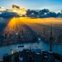 magnificent sunbeams over shanhai china