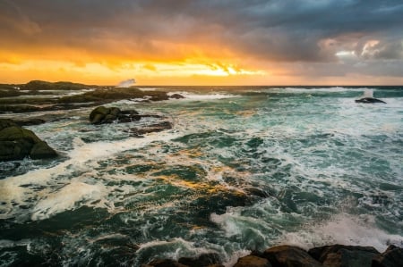 Ocean Waves - sky, ocean, ocean waves, sunset, waves, nature, clouds, splendor, sea