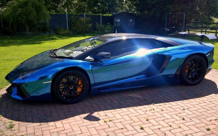 Blue Mirrored Lamborghini - cars, mirrored, lamborghini, blue