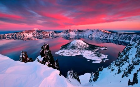 Sunset over Crater Lake, Oregon - Oregon, Snow, Sunset, Nature, Crater, Lake