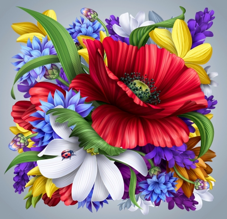 Painted Flowers - flowers, colorful, painting, floral, backgrounf