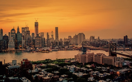 view of nyc from brooklyn at sunset hdr - river, city, sunset, hdr, bridge