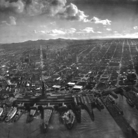 vintage aerial view of san farncisco waterfront