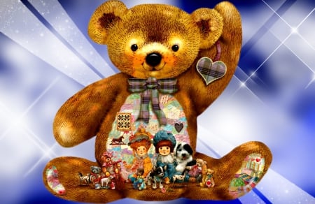 Quilted Teddy - cute, sweet, quilt, toy, children, background, teddy bear, heart, kids