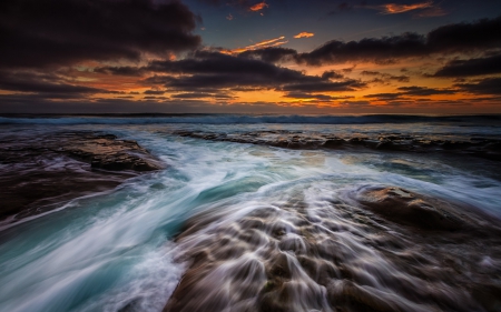 Sunset - clouds, splendor, sea, ocean, sunset, nature, ocean waves, waves, sky