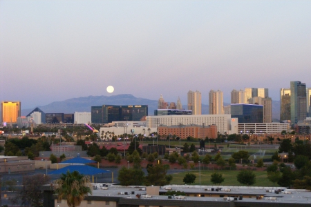 __Las Vegas Strip Full Moon Morning_June_2013 - Las Vegas Strip, Full Moon, Architecture, Skyline