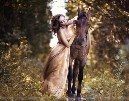 Care for friend - frinds, care, horse, woman