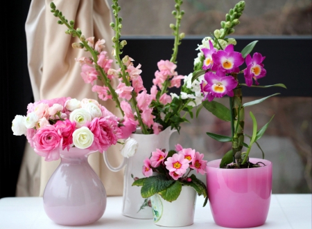 Spring flowers - flowers, pots, spring, still life