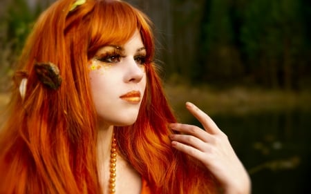 Redhead beauty - make-up, model, orange, girl, glitter, woman, redhead, autumn