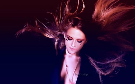 Kristen Stewart - purple, black, gestapo, actress, girl, redhead, blue, kristen stewart, woman