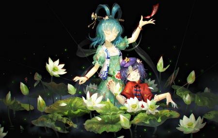 Puppeteer - girl, puppeteer, black, seeker, white, art, lotus, red, green, anime, manga, flower