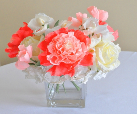 Spring brightness - white, bright, coral, glass, flowers