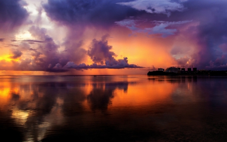 Sunset - cloud, purple, water, landscape, blue, lake, orange, sunset, sea