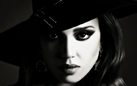 Jessica Alba - white, woman, face, actress, girl, hat, black, jessica alba