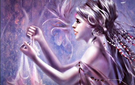 Pink dust - lappisch junedays, girl, beads, pink, dust, fantasy, purple, woman, art