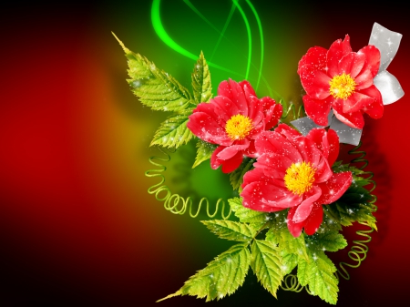 Flowers background - roses, background, colorful, pretty, petals, beautiful, photoshop, leaves, flowers