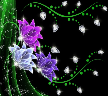 Flowers & Diamonds - sparkle, jem, brilliant, flowers, glow, design, glitter, floral, diamonds