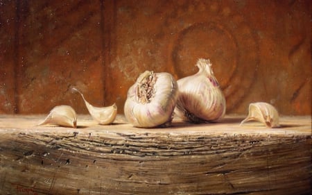 Garlics - garlics, brown, garlic, macro, table, still life