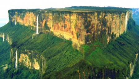 Roraima Mountain - national park, waterfalls, green, cliffs, Guyana, rainforest