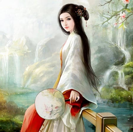 Bridge - pretty, divine, female, maiden, long hair, sublime, oriental, gorgeous, nice, beautiful, girl, chinese, beauty, lovely, sweet, flower, lady, angelic