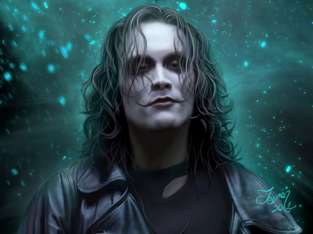 Eric Draven(Brandon Lee)The crow - sadness, glow, blue, green, snow