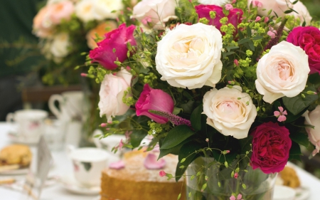 Bouquet - roses, white flowers, white rose, pink roses, white flower, white roses, flower, bouquets, bouquet, flowers, white, rose