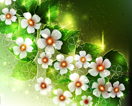 Floral art - flowers, art, green, digital