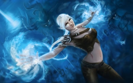 Elf - woman, elf, girl, game, blue, magical, fantasy, dragon age