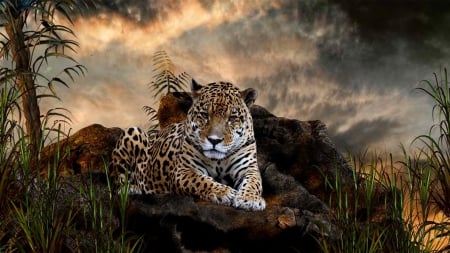 Leopard - sky, leopard, cloud, jungle, animal